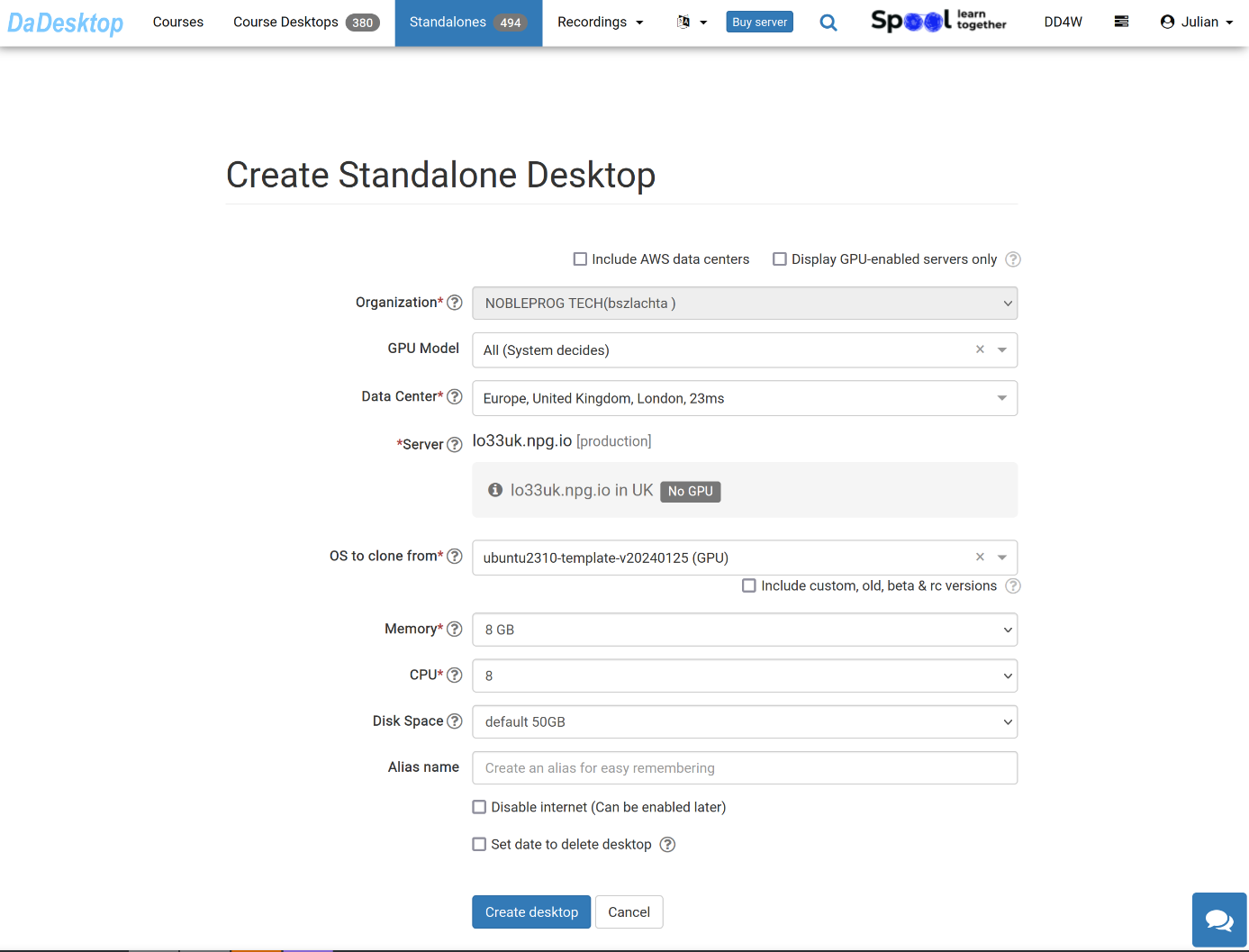 Creează un desktop independent nou